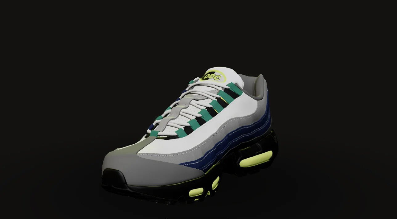 The ODC Air Max, grey and white upper with teal lace cages, navy panel and volt air units